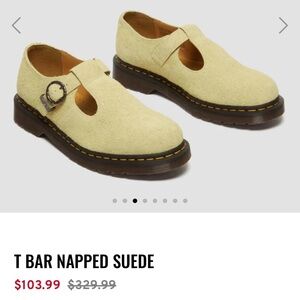 NEW! Dr. Martens T-Bar Long Napped Suede Unisex Mary Janes in Hazy Yellow M8, L9